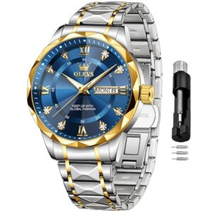 OLEVS Men's Business Watch Gold Blue